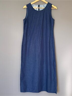 vtg 90s Talbots Petites Denim Maxi Dress Blue Size 8 Minimalist